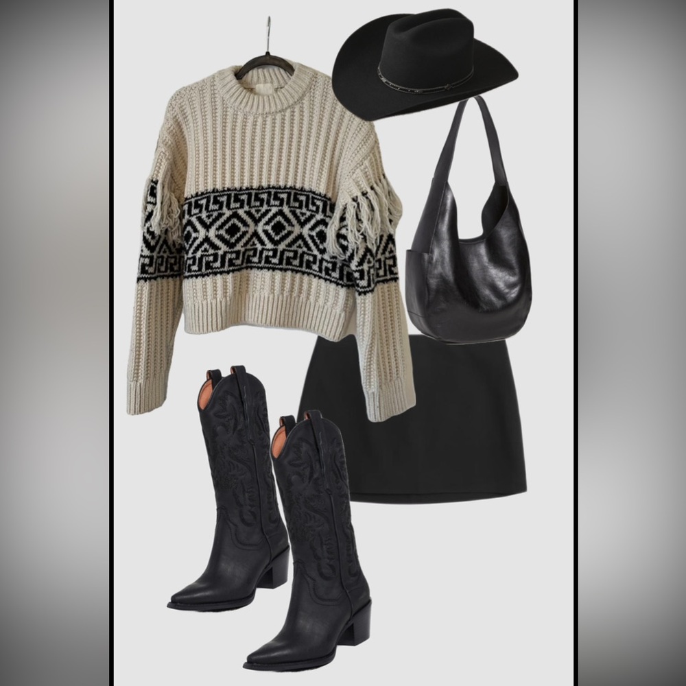 H&M Beige and Black Geometric Sweater